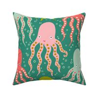 octopus parade on emerald green // large