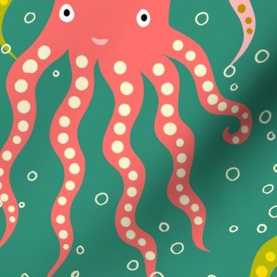 octopus parade on emerald green // large