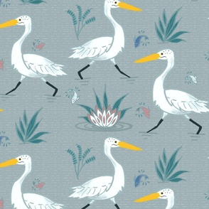 (XL) Graceful Running Egrets in Grey 