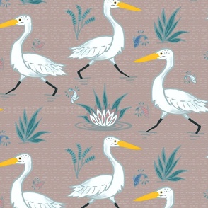 (XL) Graceful Running Egrets in Sand Brown