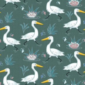 (M) Graceful Running Egrets in Grey Green