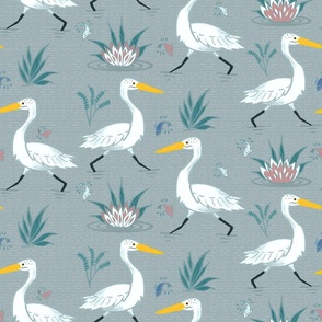 (M) Graceful Running Egrets in Grey 