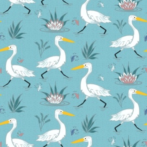 (M) Graceful Running Egrets in Ocean Blue