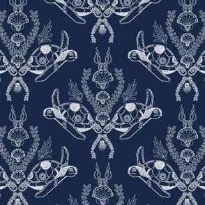 Tidal Tapestry - Turtle Off White on Navy Small