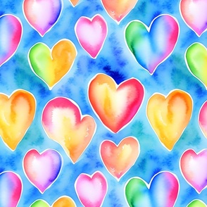 Watercolor rainbow hearts (big scale)