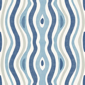 Abstract Moroccan wavy lines in shades of blue and gray with hand drawn texture