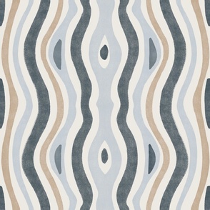 Abstract Moroccan wavy lines in shades of blue and brown with hand drawn texture