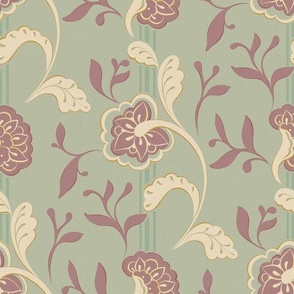 Daphne Yellow and Burgundy on a Silver sage background