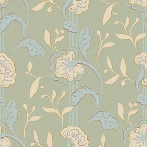 Daphne Yellow and Blue on a Silver sage background