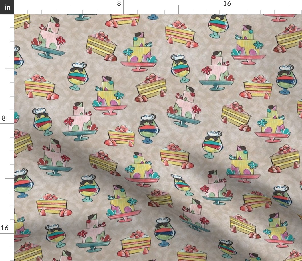 Confectionery Charm: Whimsical Dessert Fabric - Sweet Cake and Ice Cream Pattern for Quirky Crafts and Apparel