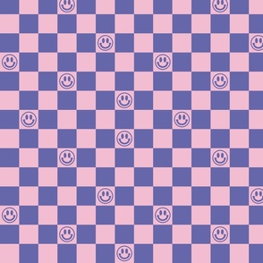 Y2K Kidcore Pattern, Happy Smiley Faces on Checkerboard 