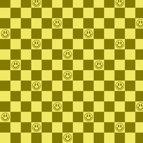 Y2K Kidcore Pattern, Happy Smiley Faces on Checkerboard 