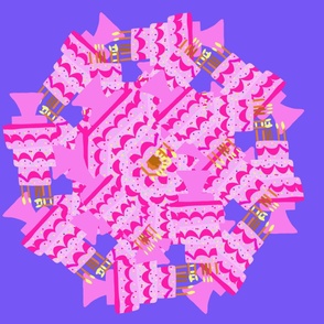 Pink Cake, Pink Frosting, Sprinkles, Lighted Candles - Purple Background -  Radial Pattern