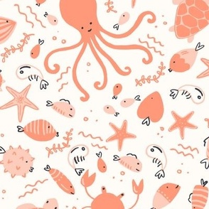 Under The Sea Creatures in Coral Peach and Pink