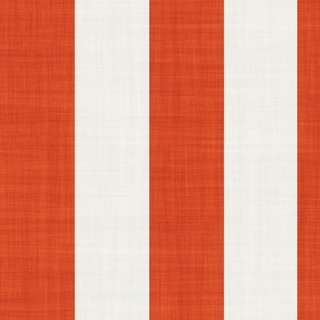 Jumbo Large Scale Simple Stripes Linen Texture Burnt Orange Cream