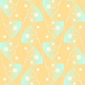  Seamless geometric pattern with gradient shapes and plant elements in acidic shades in a yellow color palette