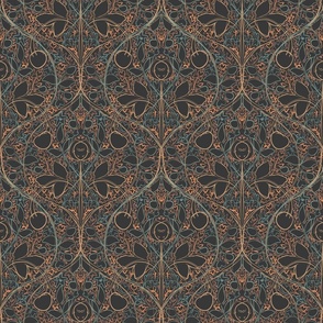 Seamless floral pattern in dark colors, hand drawn