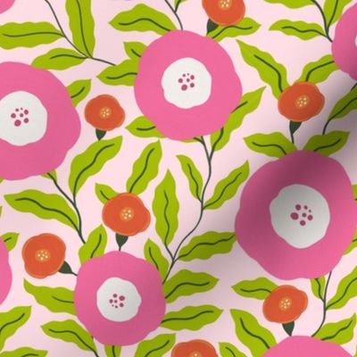 medium scale 11 inch repeat // Pink groovy retro florals and vines