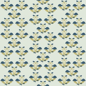 Blue colored Turtles and Seagulls with golden Beach Plants and Shells | Small Version | hand drawn Pattern of Beach Wildlife on Cream Background