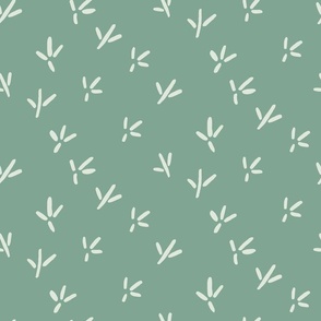 Cream colored Bird Tracks of Seagull | Medium Version | hand drawn Pattern of Beach Wildlife on mint background
