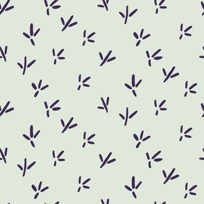 Lilac Bird Tracks of Seagull | Medium Version | hand drawn Pattern of Beach Wildlife on cream colored background