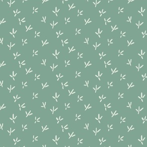Cream colored Bird Tracks of Seagull | Small Version | hand drawn Pattern of Beach Wildlife on mint background