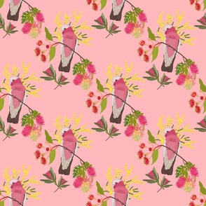 Australian Floral Galahs - strawberry pink, medium