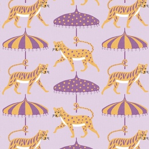 whimsical tiger and leopard parade/lavender and ochre/large