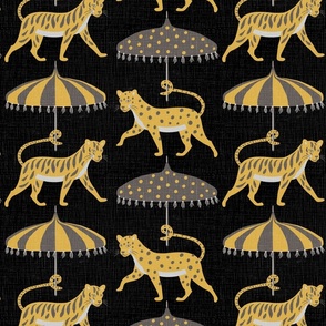 whimsical tiger and leopard parade/black and ochre/large