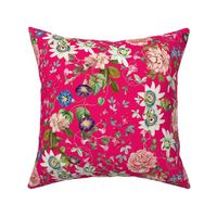 A tropical flower rainforest with climbers and  spring flowers-  pink magenta 