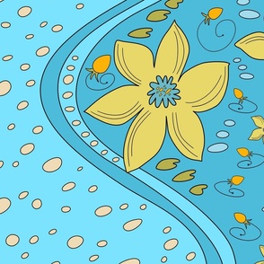 yellow spring water flowers on a blue background (big)