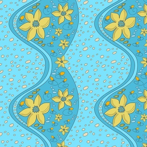 yellow spring water flowers on a blue background (small)