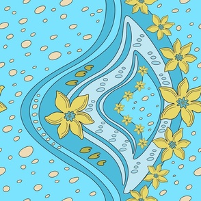 yellow flowers on a blue background (medium)
