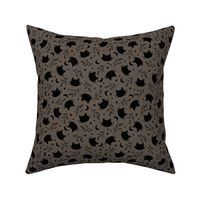 Boho black cats leaves and stars - night moon universe design black on moody brown