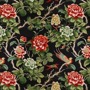 chinese red green floral