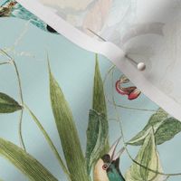 Nostalgic Magic Bird Garden Jungle - Antique Birds, Leaves And Vines,Vintage home decor, antique wallpaper Turquoise 