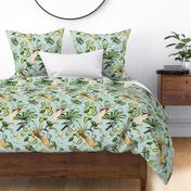 Nostalgic Magic Bird Garden Jungle - Antique Birds, Leaves And Vines,Vintage home decor, antique wallpaper Turquoise 