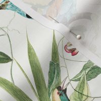 Nostalgic Magic Bird Garden Jungle - Antique Birds, Leaves And Vines,Vintage home decor, antique wallpaper Off White