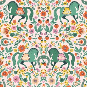 HORSES AND STRAWBERRIES - 24 IN - GREEN CORAL PINK
