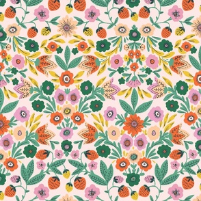 DAISIES AND STRAWBERRIES - 12 IN - GREEN CORAL PEACH