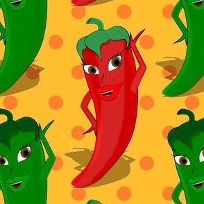 Red and Green  Pepper Divas and Polka Pattern