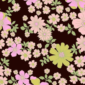 Whimsical vintage Pink and green Retro flowers