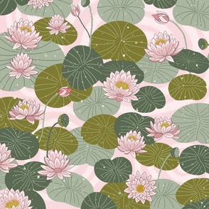 light pink waterlily and leaves on pink 20 in