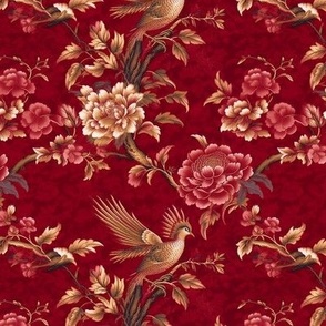 burgundy floral chinoiserie