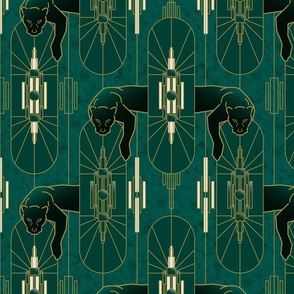 1920s Art Deco Panther Wallpaper Dark Jade
