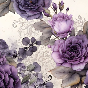 Purple Roses & Gray Leaves on Paper - large 