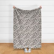 Chickadee Birds Flowers Seeds Gray Taupe And Sea Blue Medium Scale