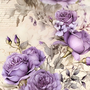 Purple Roses & Gray Leaves on Paper - large
