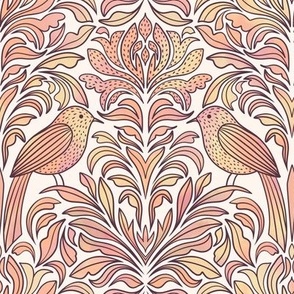 Floral pattern with birds and leaves