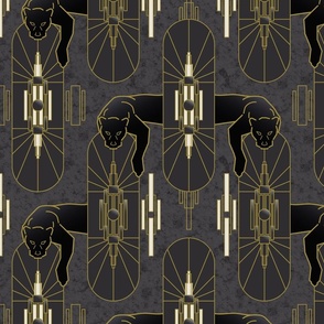 1920s Art Deco Panther Wallpaper Moonless Night black